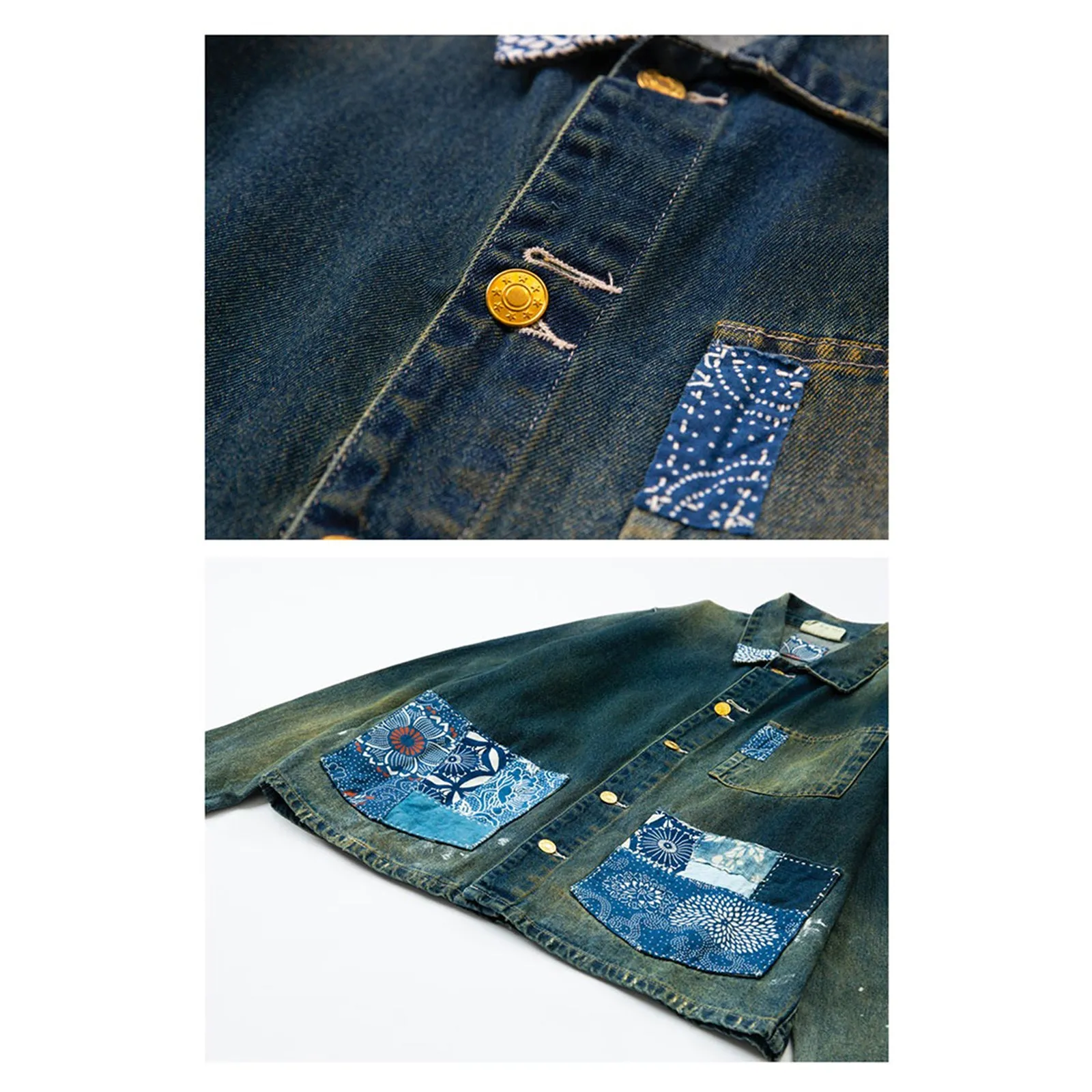 Indigo Calico Stitching Denim Jacket