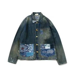 Indigo Calico Stitching Denim Jacket