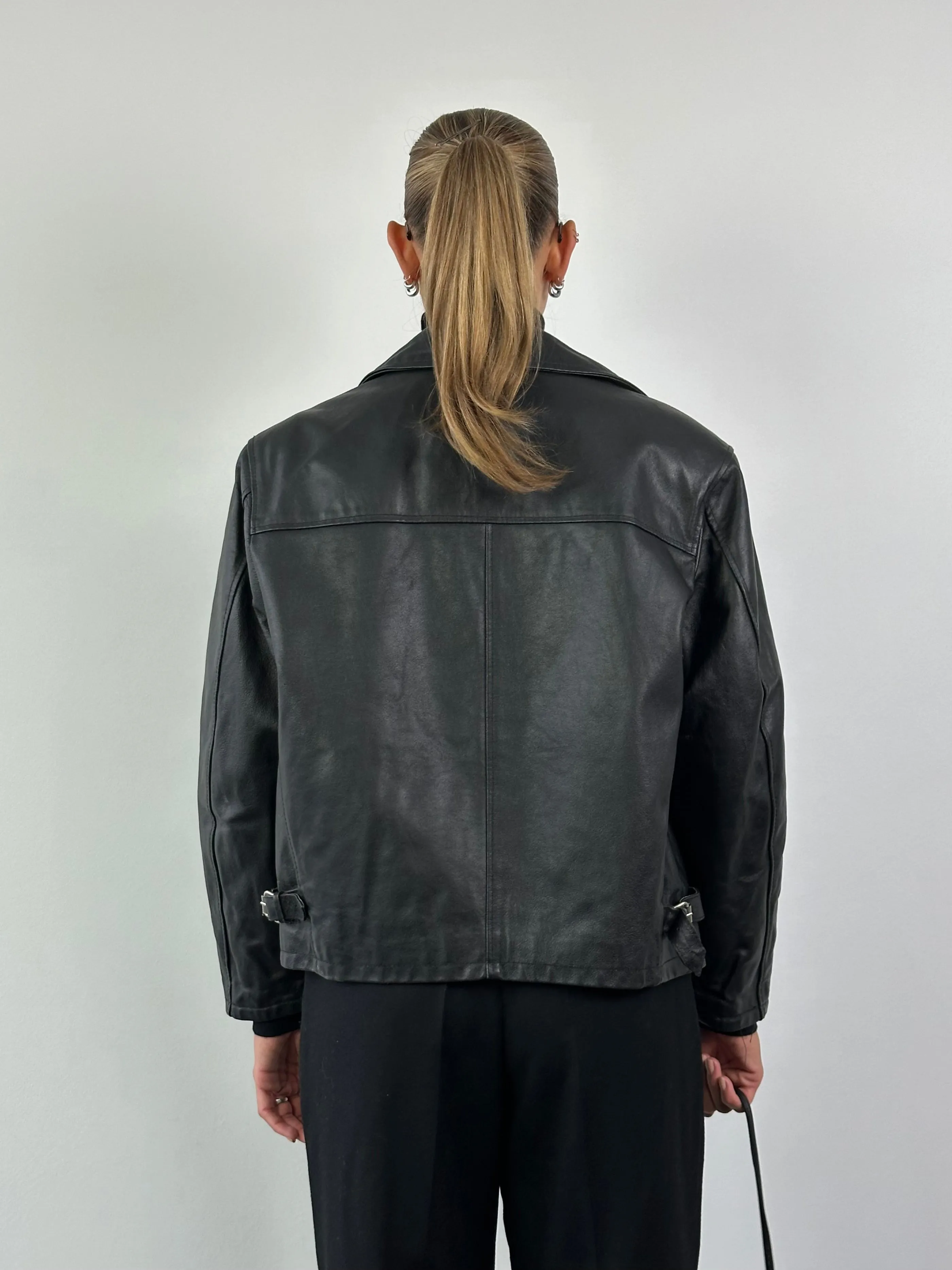 Italian Vintage Cropped Double Breasted Leather Jacket - M