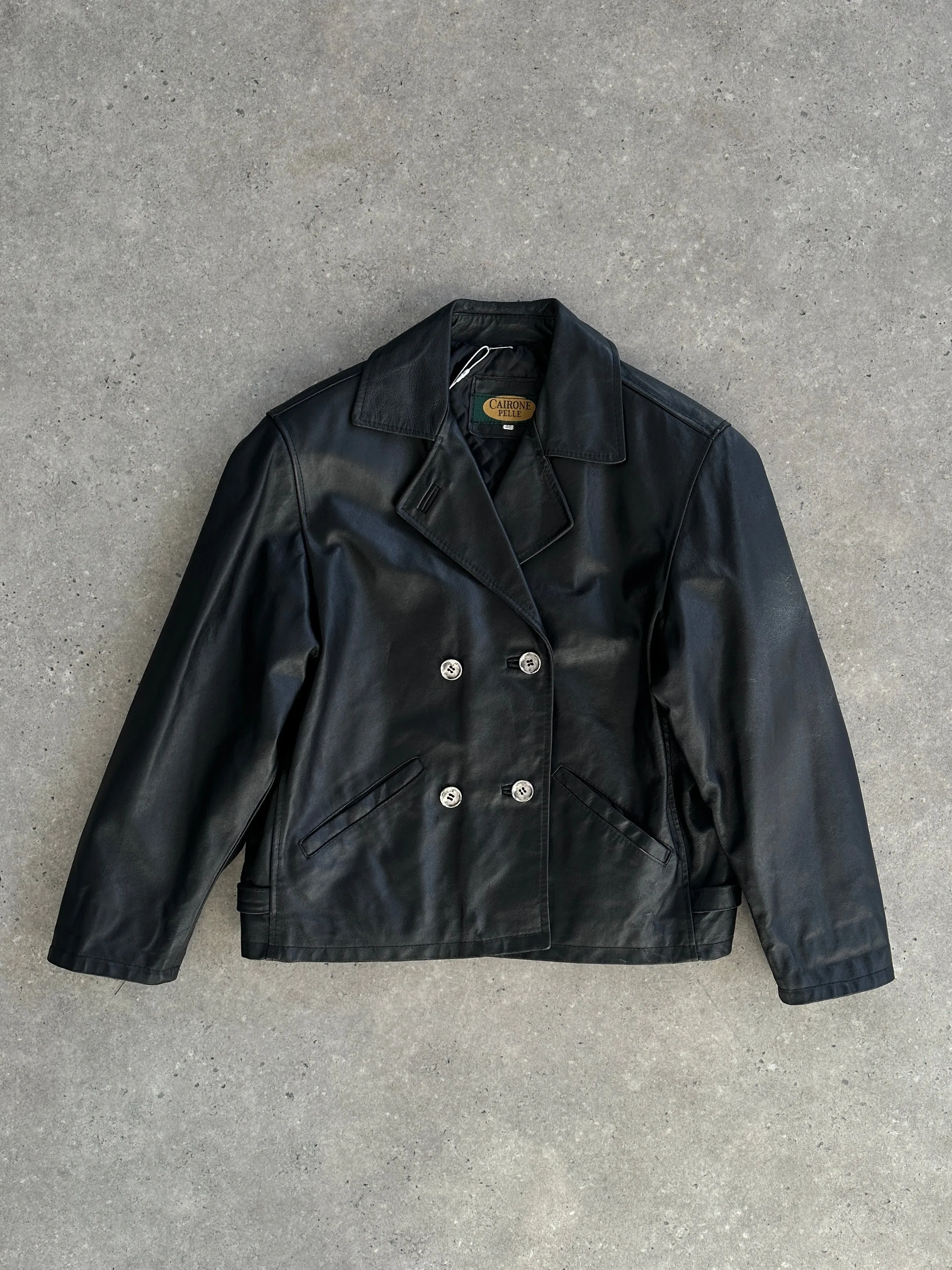 Italian Vintage Cropped Double Breasted Leather Jacket - M