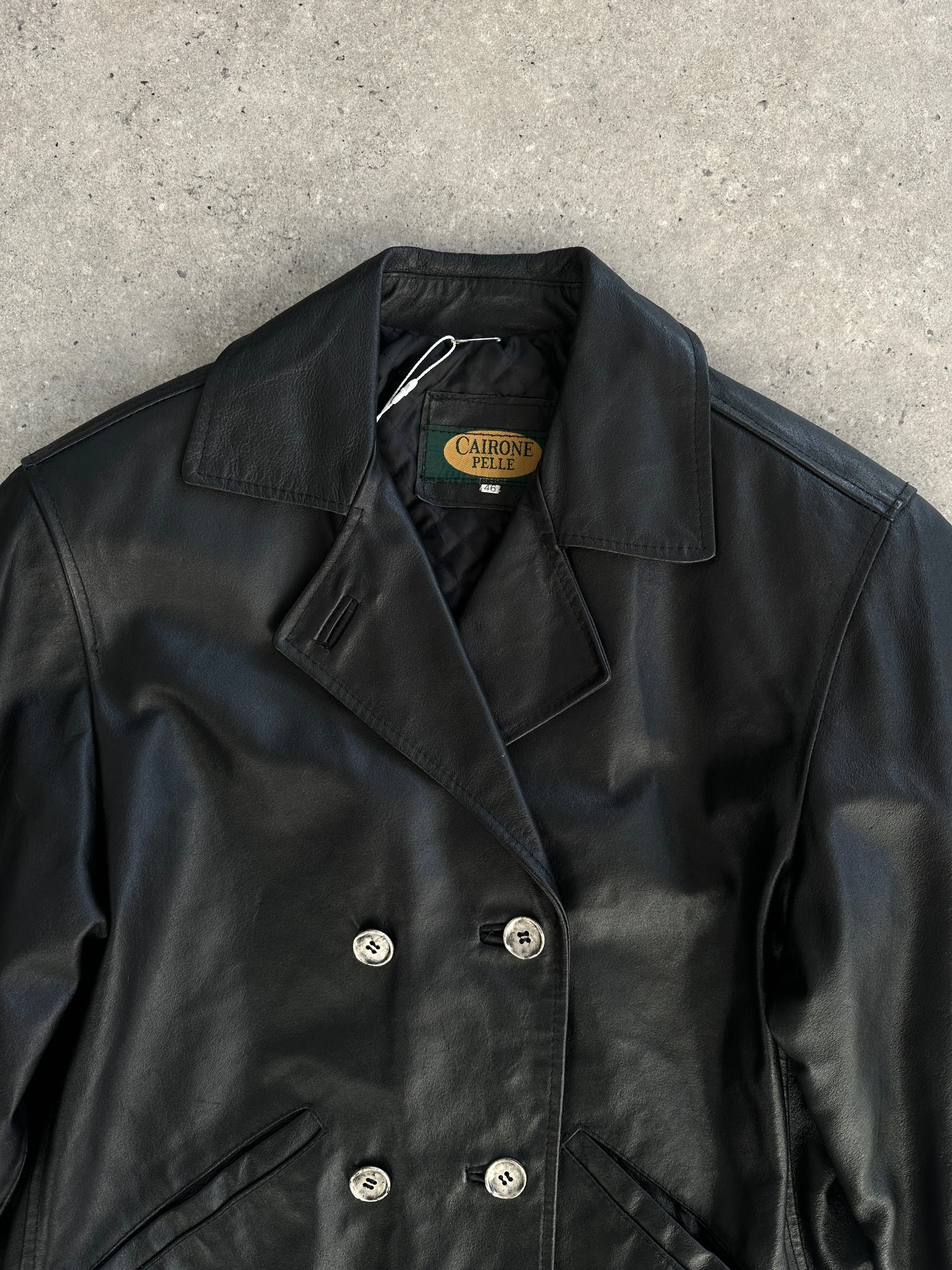 Italian Vintage Cropped Double Breasted Leather Jacket - M