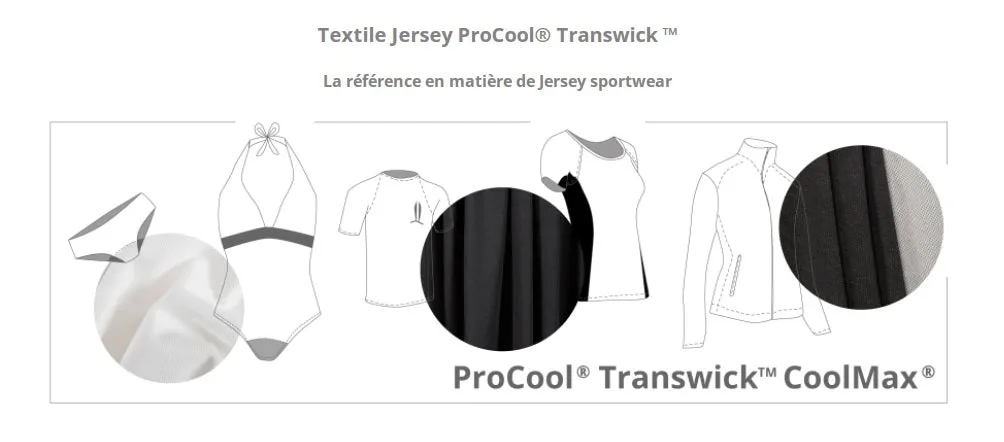 Jersey sport léger ProCool® CoolMax® antimicrobien noir ou blanc 145 cm