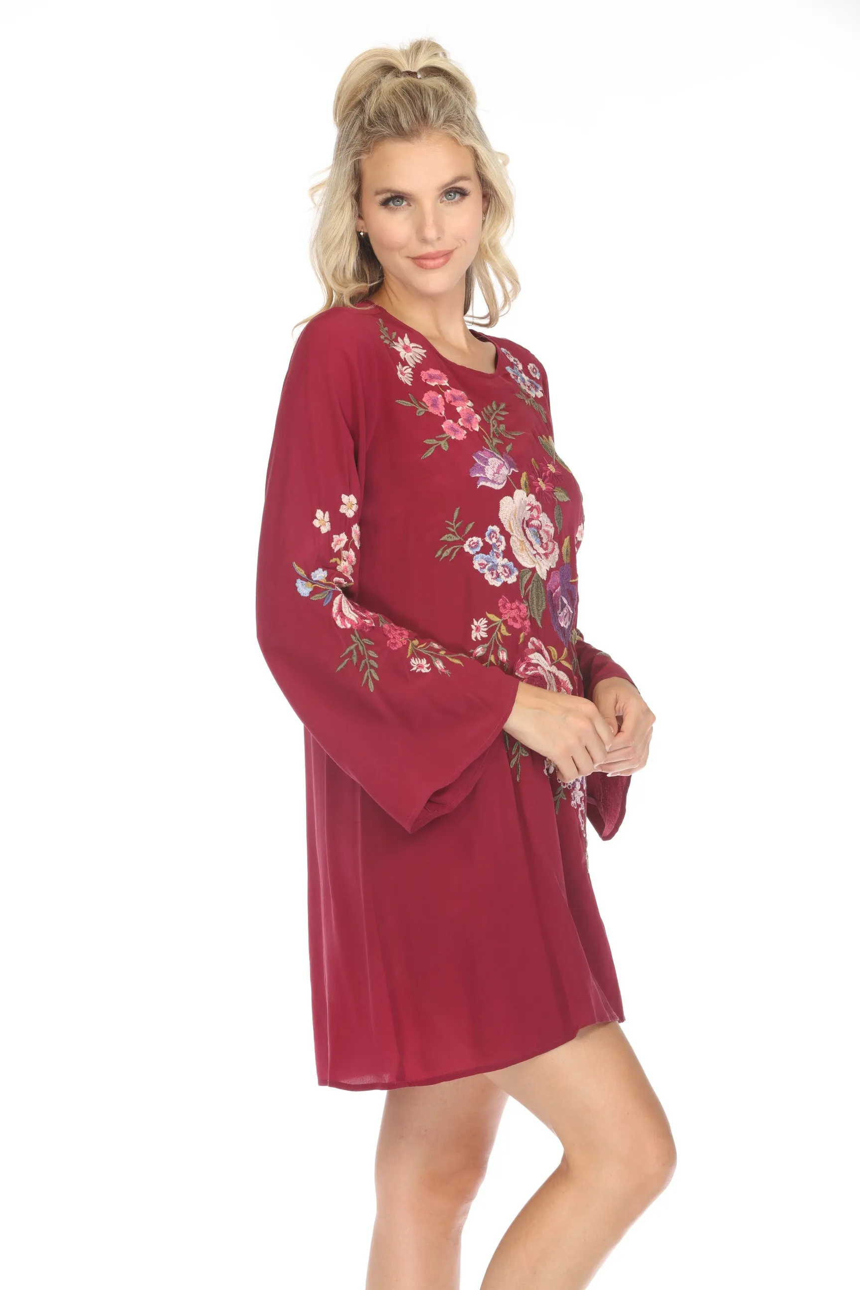 Johnny Was Workshop Embroidered Silk Tunic Dress W39924 Boho Chic