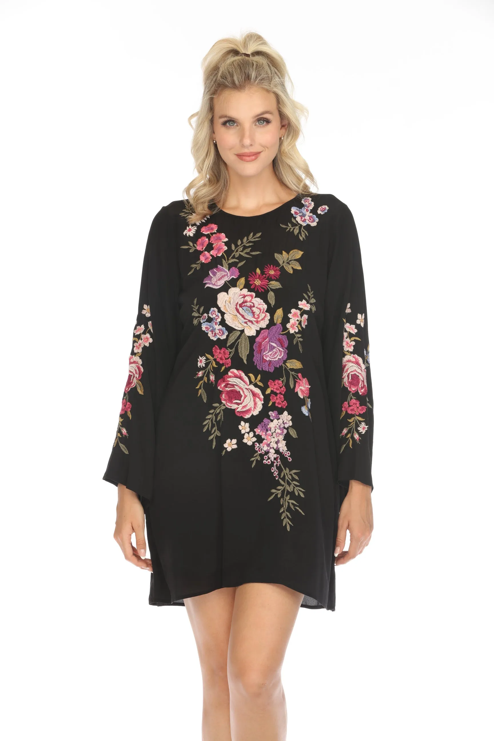 Johnny Was Workshop Embroidered Silk Tunic Dress W39924 Boho Chic