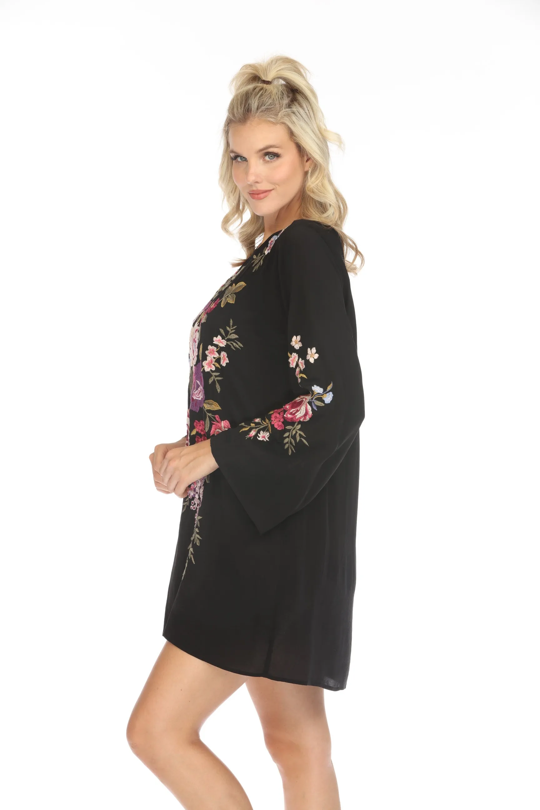 Johnny Was Workshop Embroidered Silk Tunic Dress W39924 Boho Chic