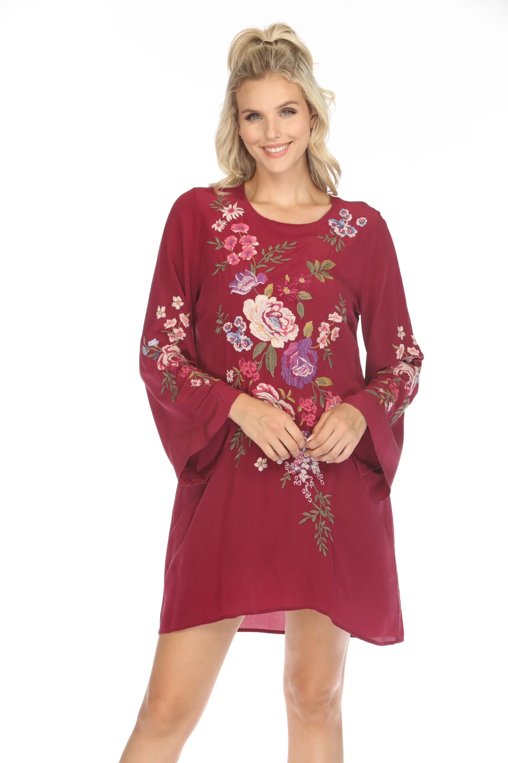 Johnny Was Workshop Embroidered Silk Tunic Dress W39924 Boho Chic