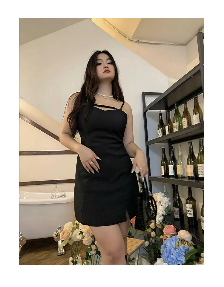 Kim Solid Color Black Spaghetti Straps Mini Dress Cropped Blazer Jacket Two Piece Matching Set