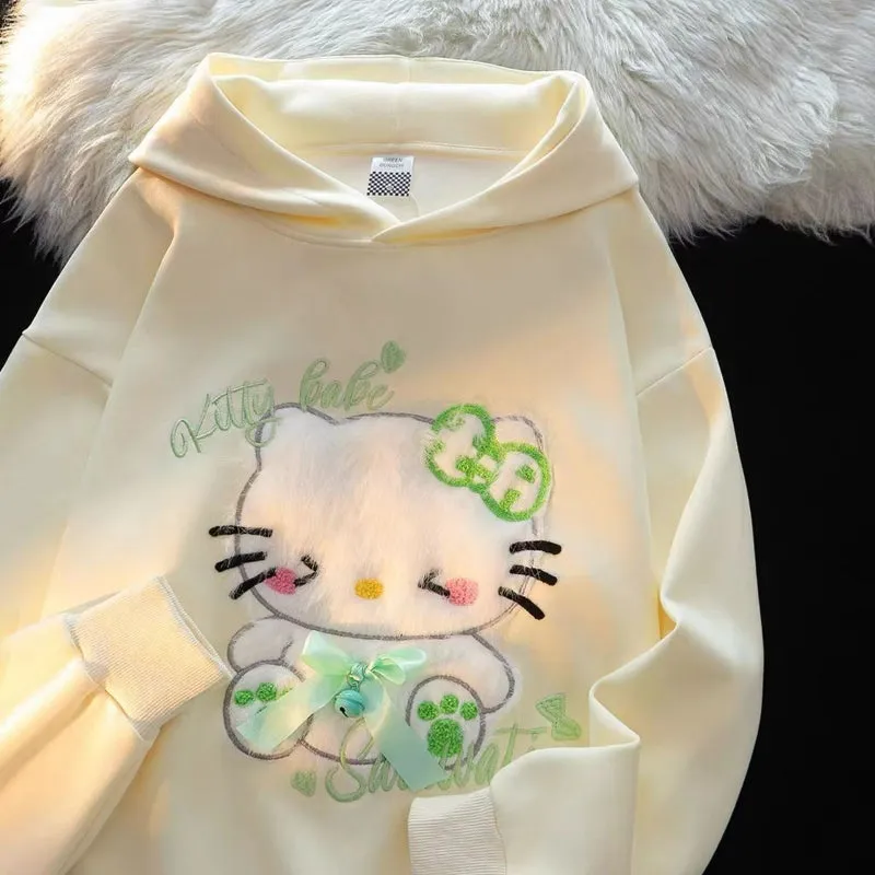 Kitty Embroidery Flocking Small Ears Hooded Sweater KI589