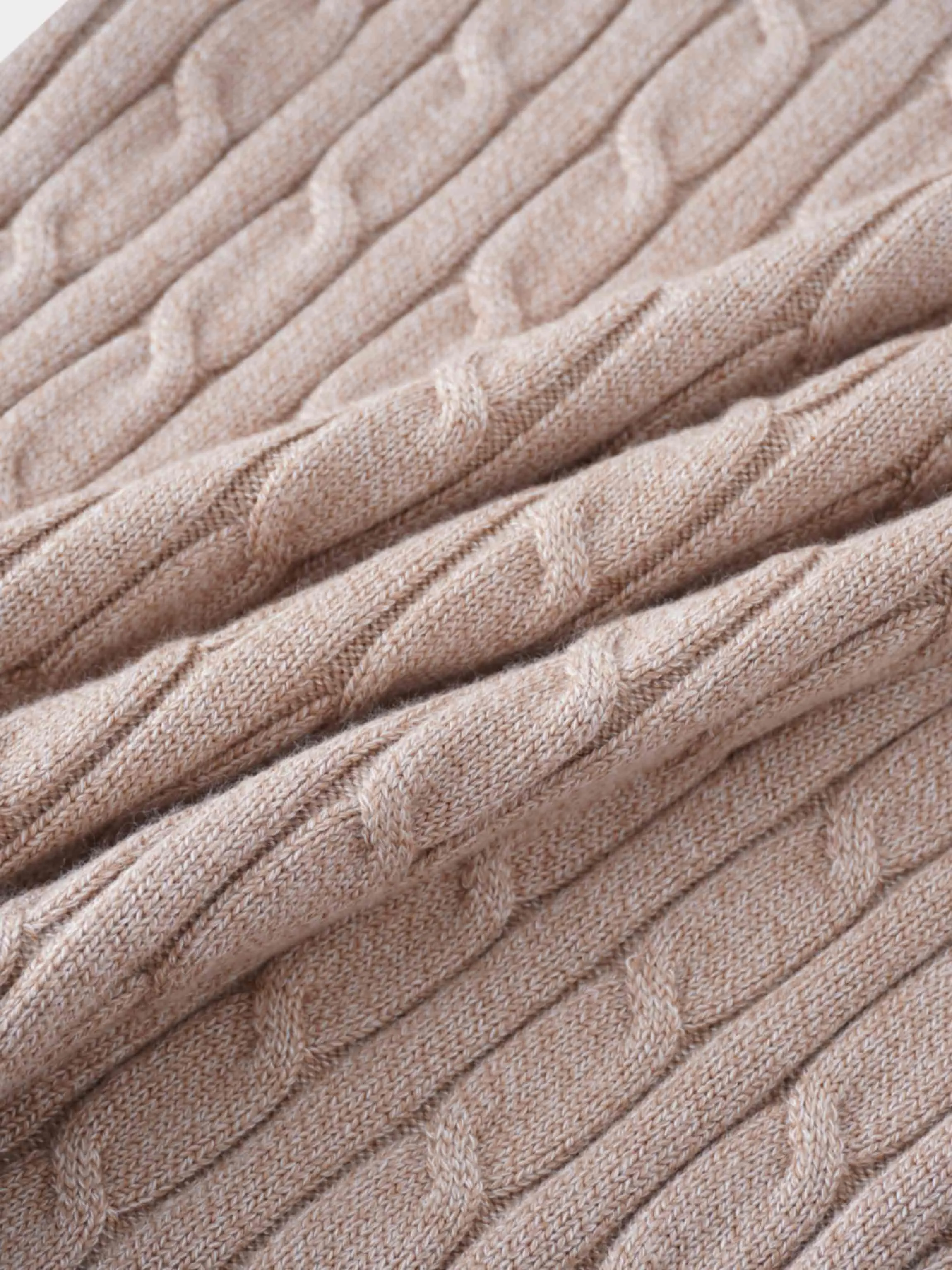 Knit Cable Sweater-Heathered Tan/Cream