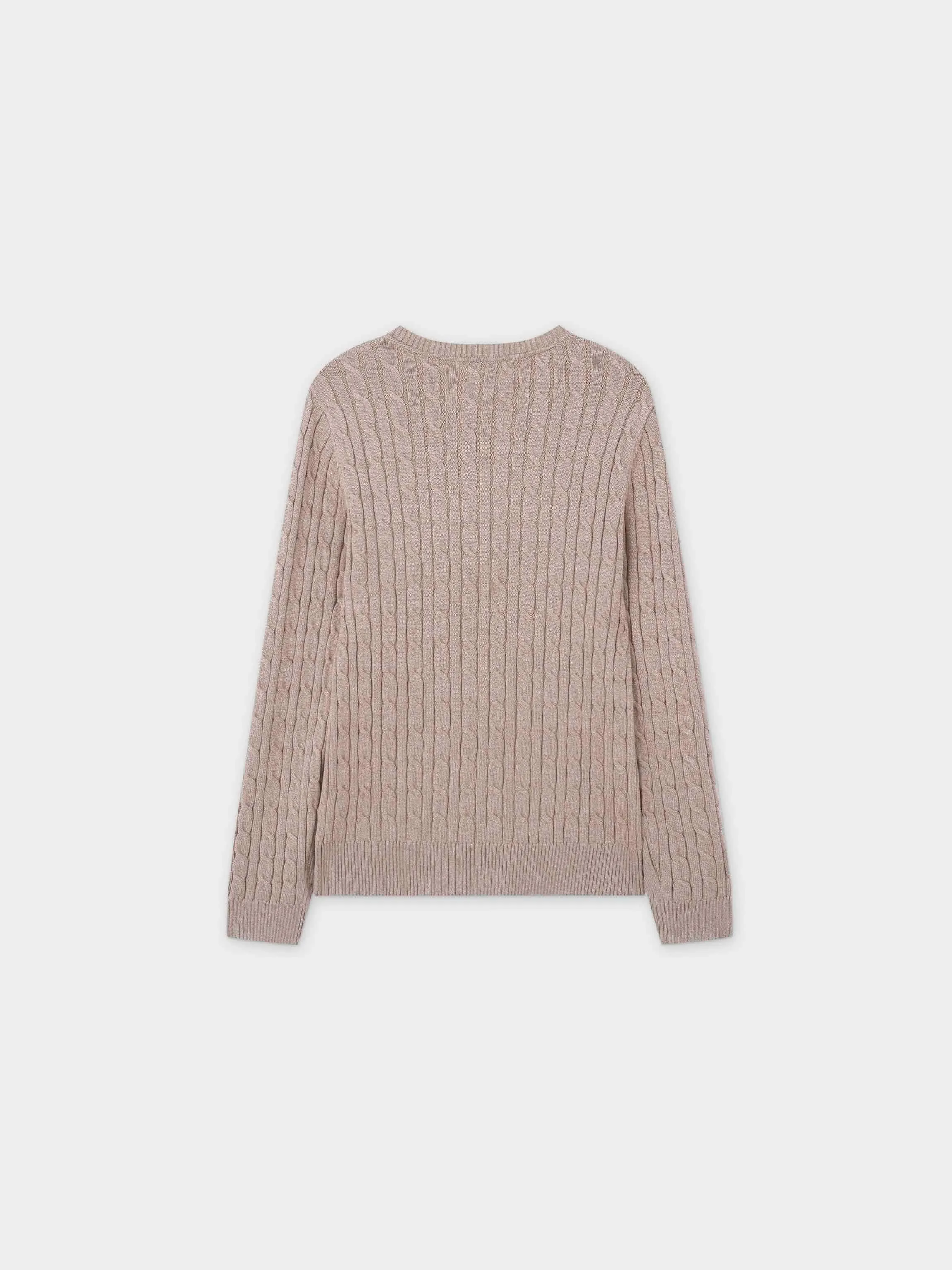 Knit Cable Sweater-Heathered Tan/Cream