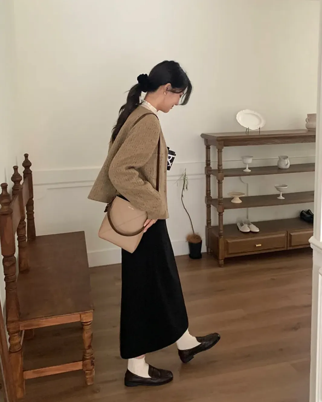 [Korean Style] Khaki Loose Fit Cropped Collarless Jacket