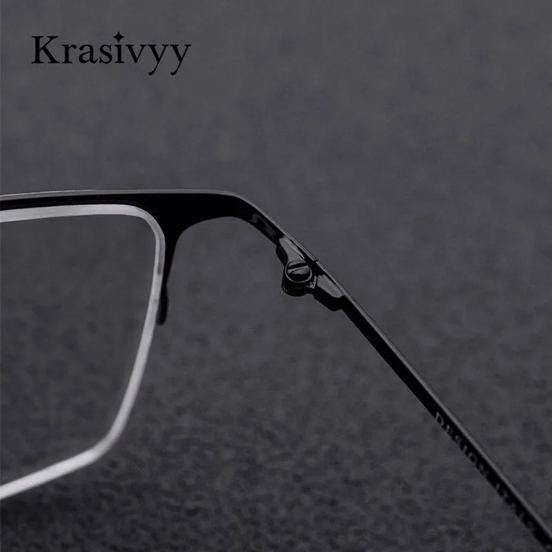 Krasivyy Men's Semi Rim Square Titanium Alloy Eyeglasses Kr62611