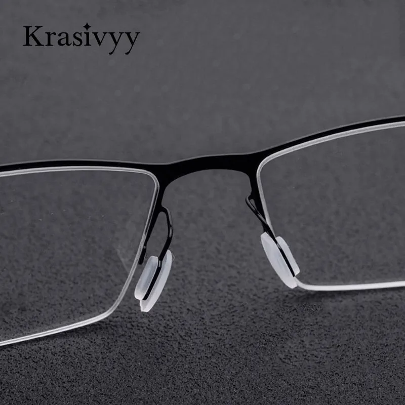 Krasivyy Men's Semi Rim Square Titanium Alloy Eyeglasses Kr62611