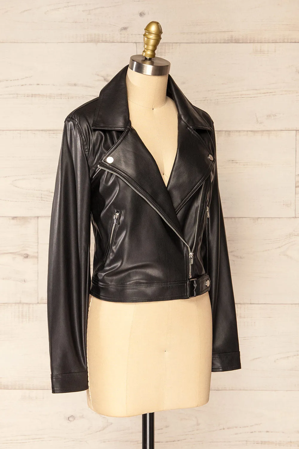 Kyoto | Black Cropped Faux Leather Jacket