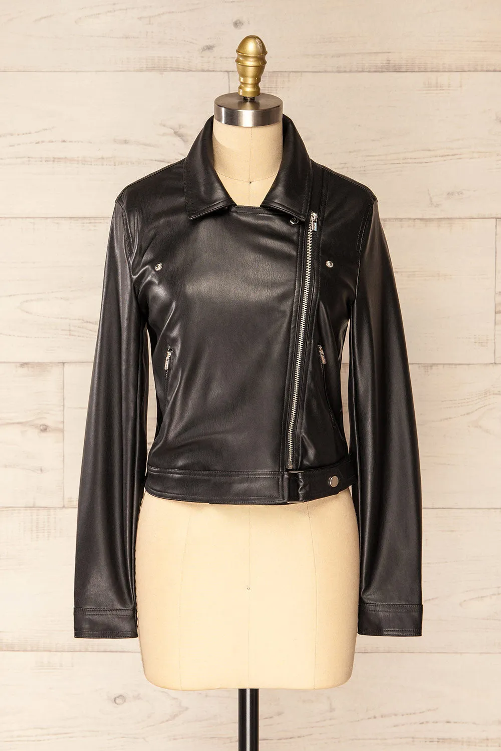 Kyoto | Black Cropped Faux Leather Jacket