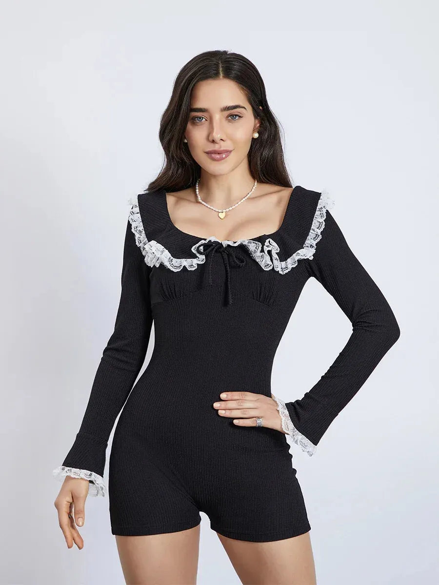 Lace Patchwork Off-Shoulders Long Sleeve Casual Club Streetwear Summer Romper