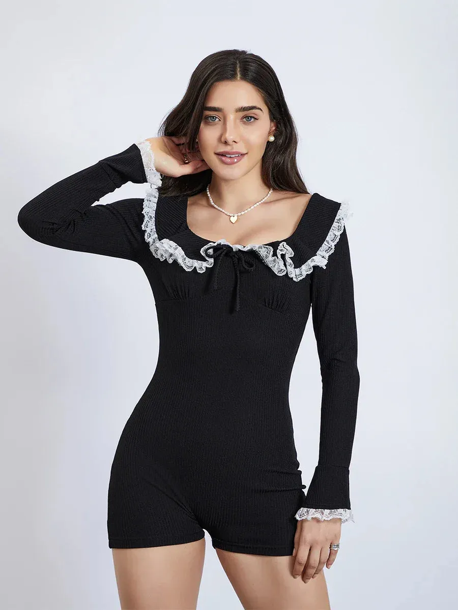 Lace Patchwork Off-Shoulders Long Sleeve Casual Club Streetwear Summer Romper