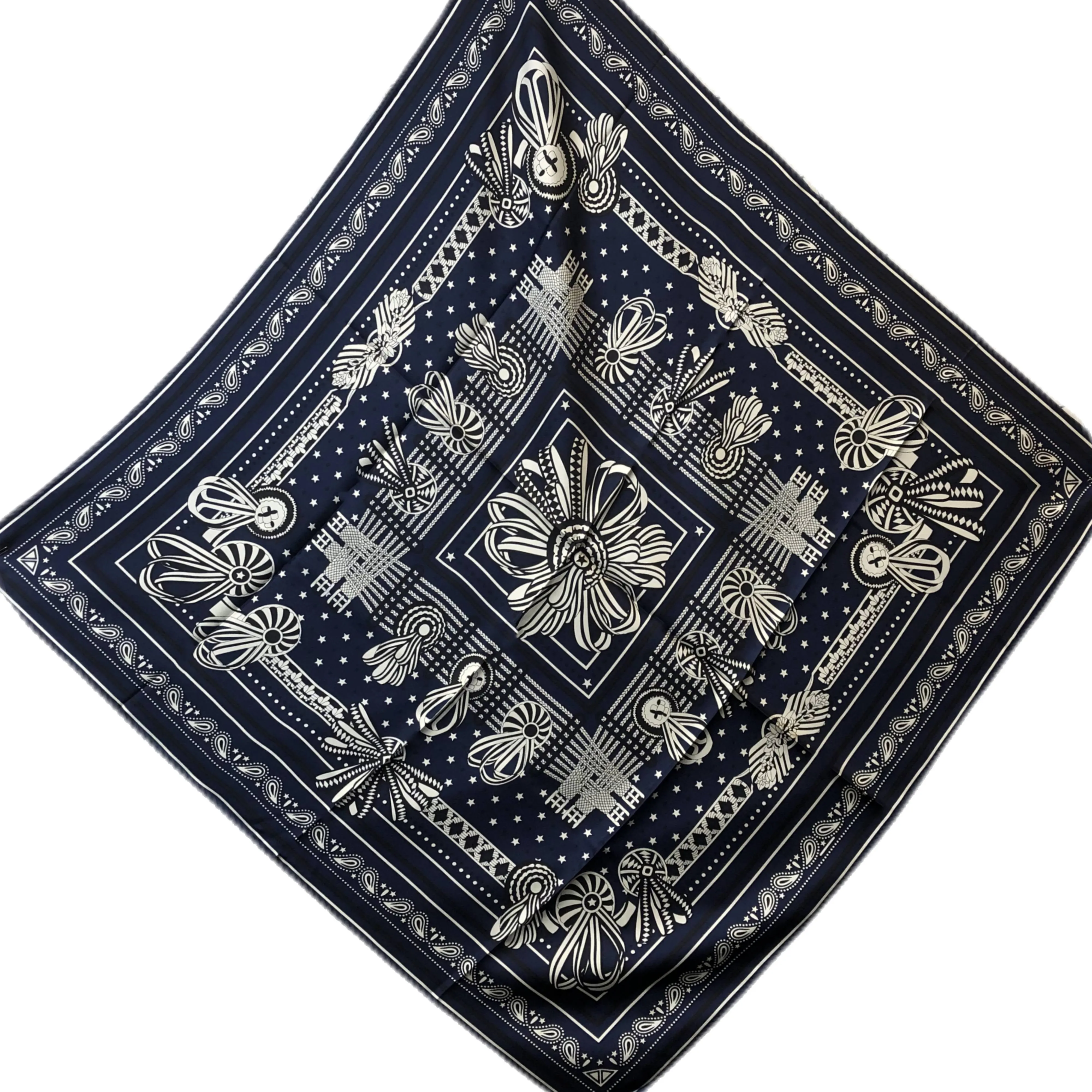 Lady's Square Mulberry Twill Silk Scarf, Square 88cm*88cm, Navy Printed Howard