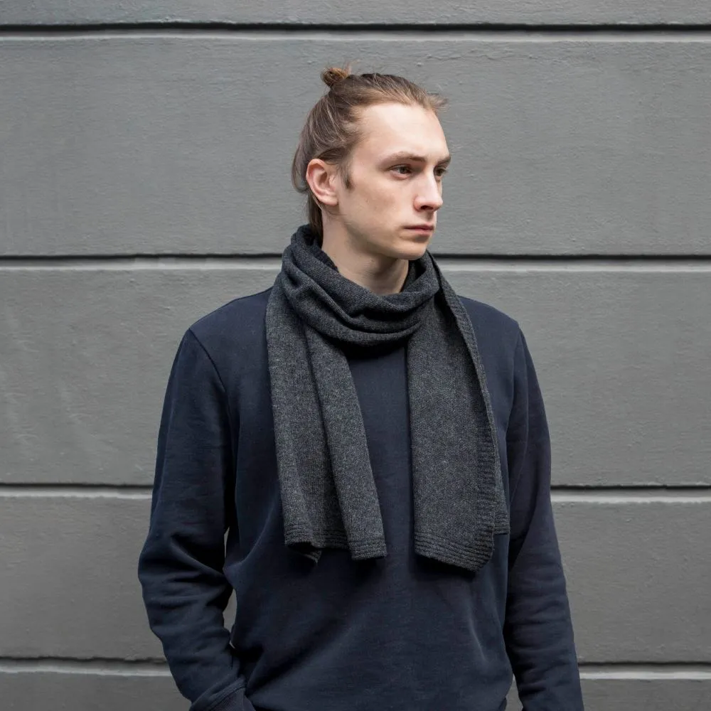 Lambswool Plain Knit Scarf - Charcoal