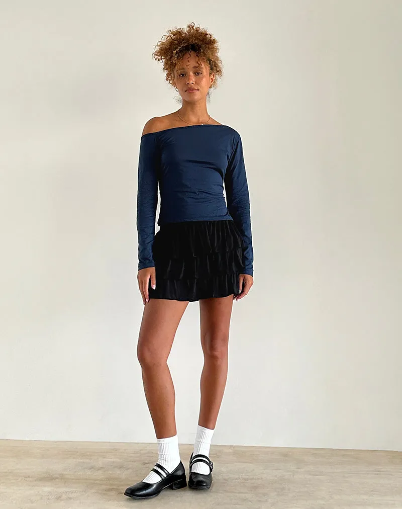 Ledez Asym Slouchy Top in Navy Tissue