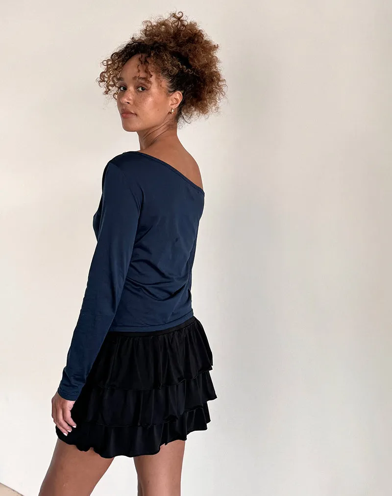 Ledez Asym Slouchy Top in Navy Tissue