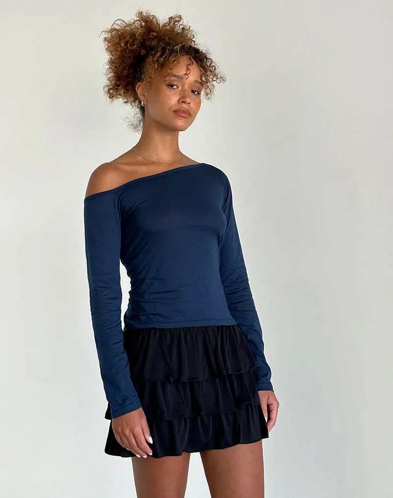 Ledez Asym Slouchy Top in Navy Tissue