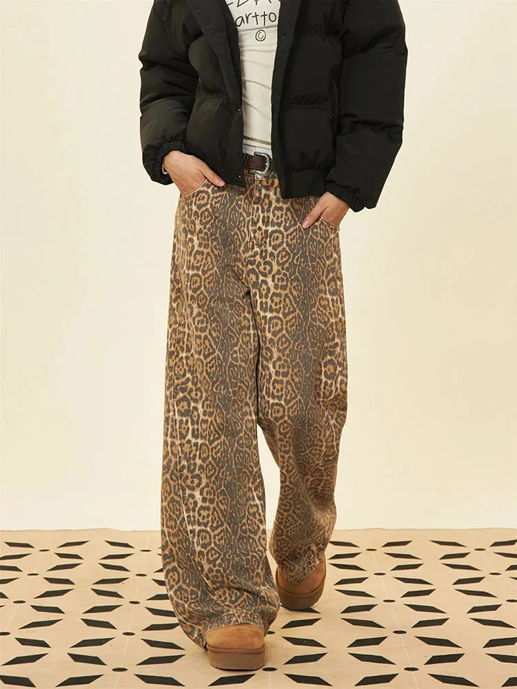 Leopard Print Loose Fit American Street Jeans