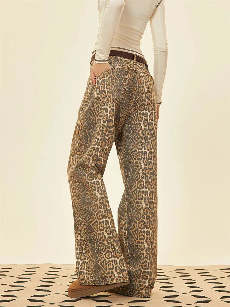 Leopard Print Loose Fit American Street Jeans