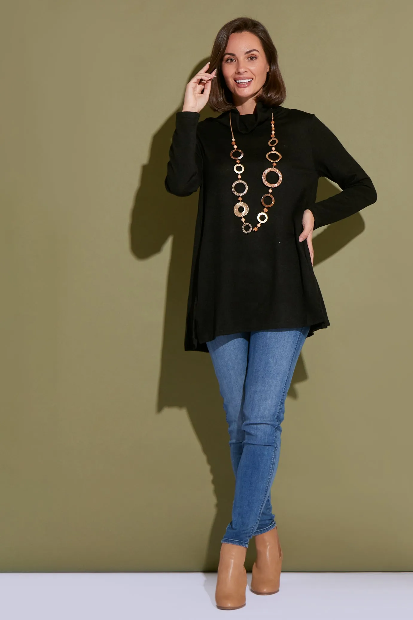 Lina Cowl Knit Tunic - Black