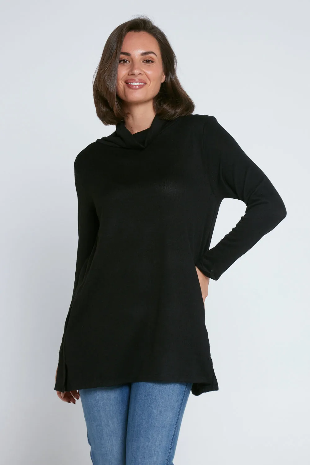 Lina Cowl Knit Tunic - Black