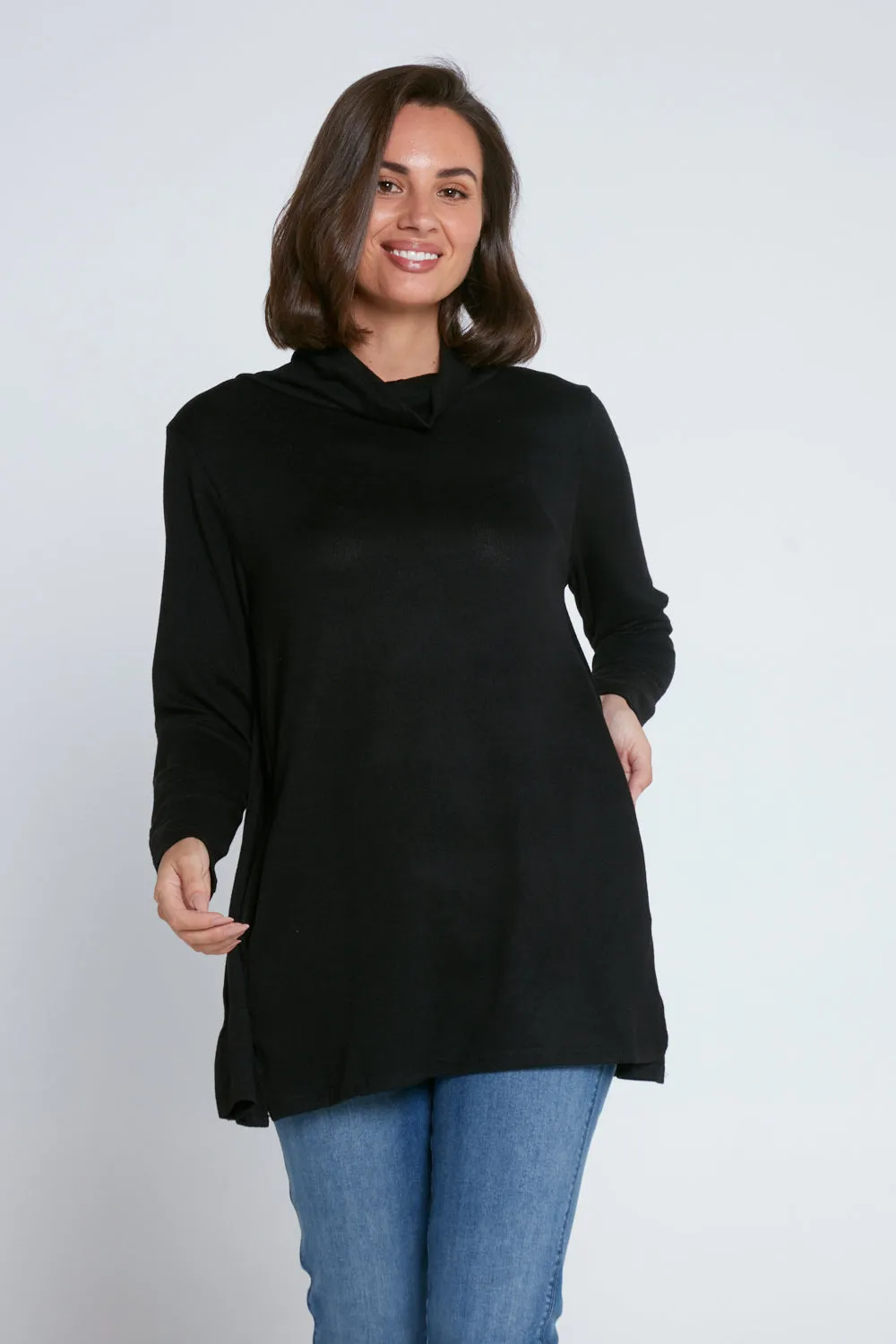 Lina Cowl Knit Tunic - Black