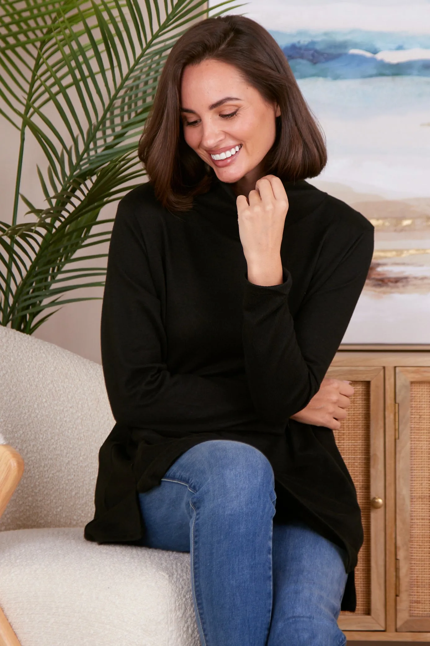 Lina Cowl Knit Tunic - Black