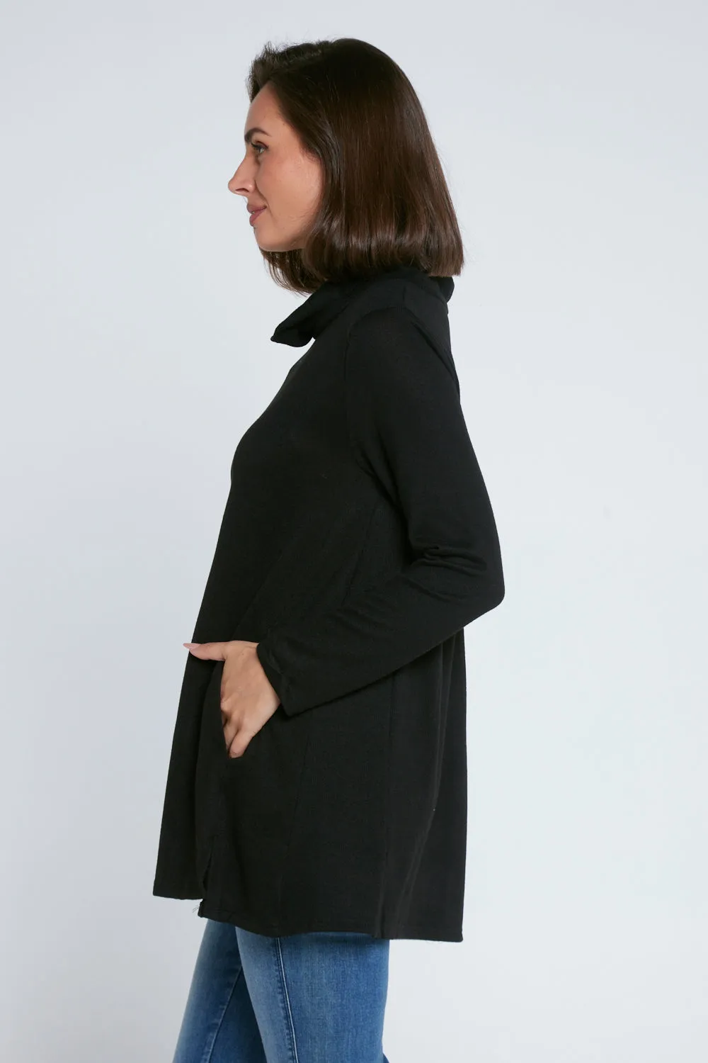 Lina Cowl Knit Tunic - Black