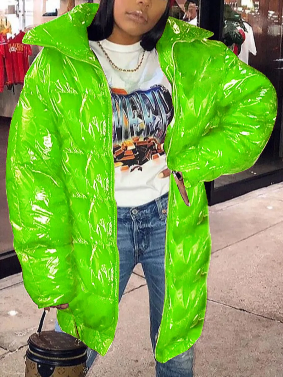 Long Down Neon Puffer Jacket