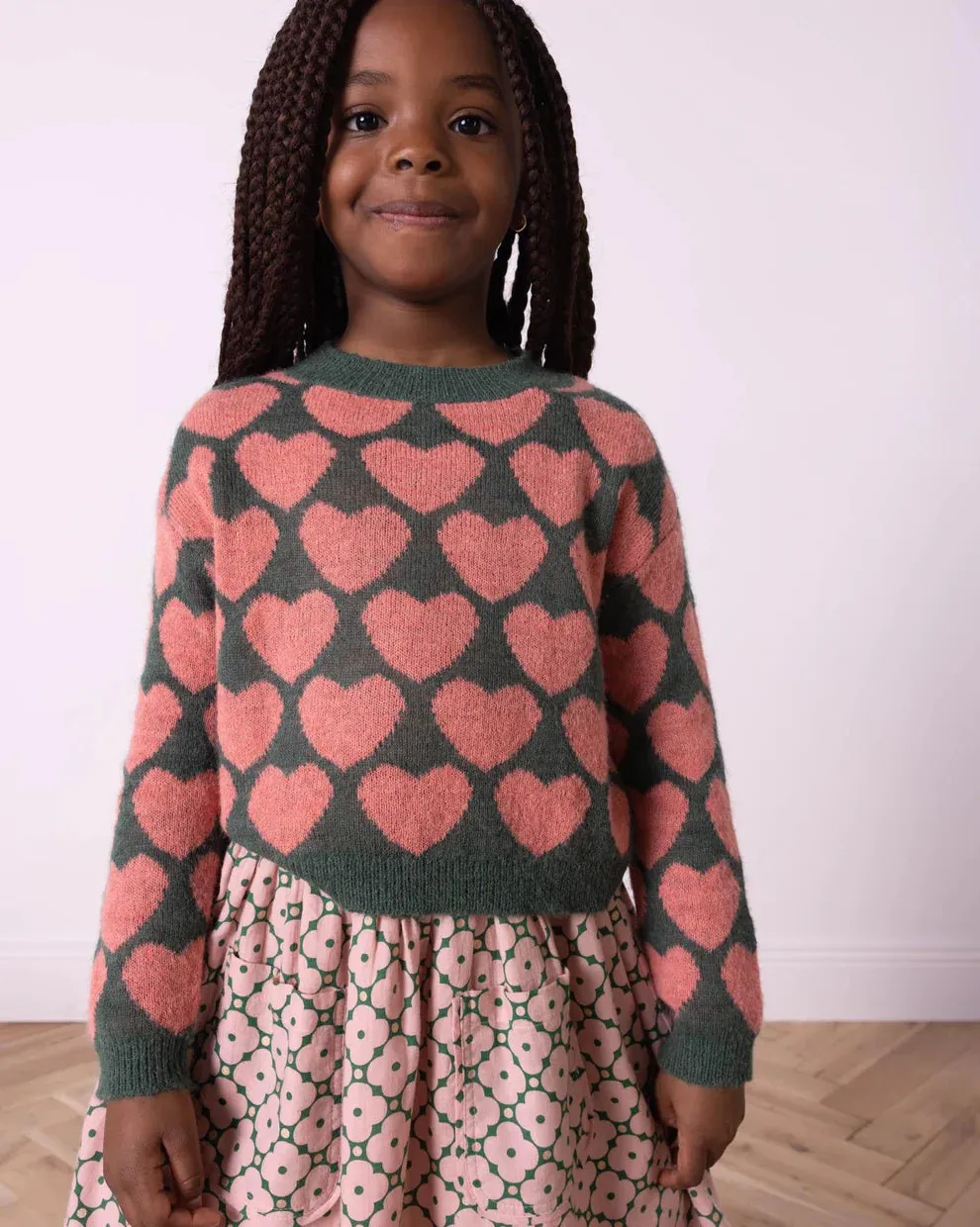 Lovely Knit Hearts Sweater in Greenpeace