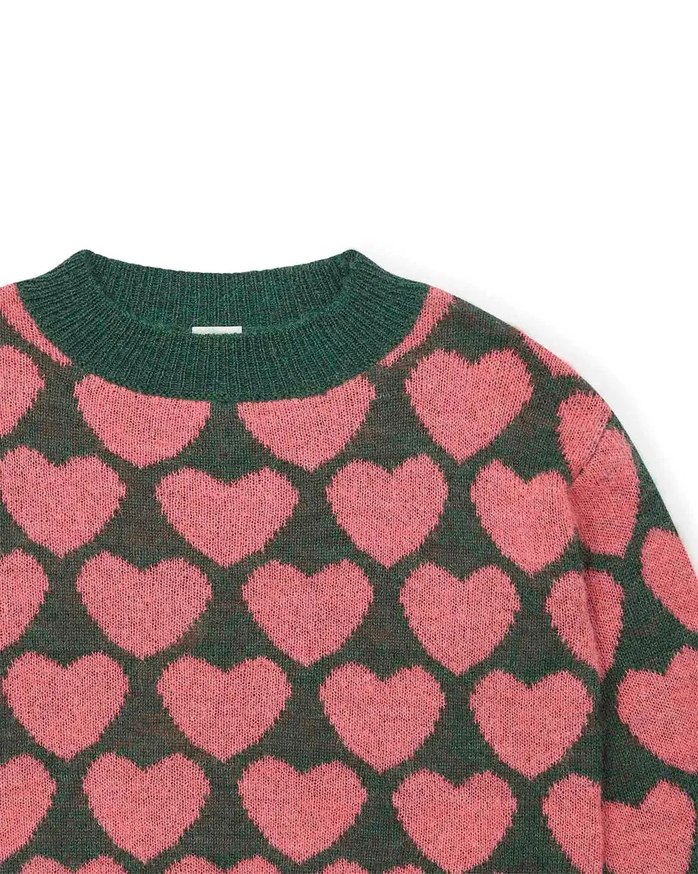 Lovely Knit Hearts Sweater in Greenpeace