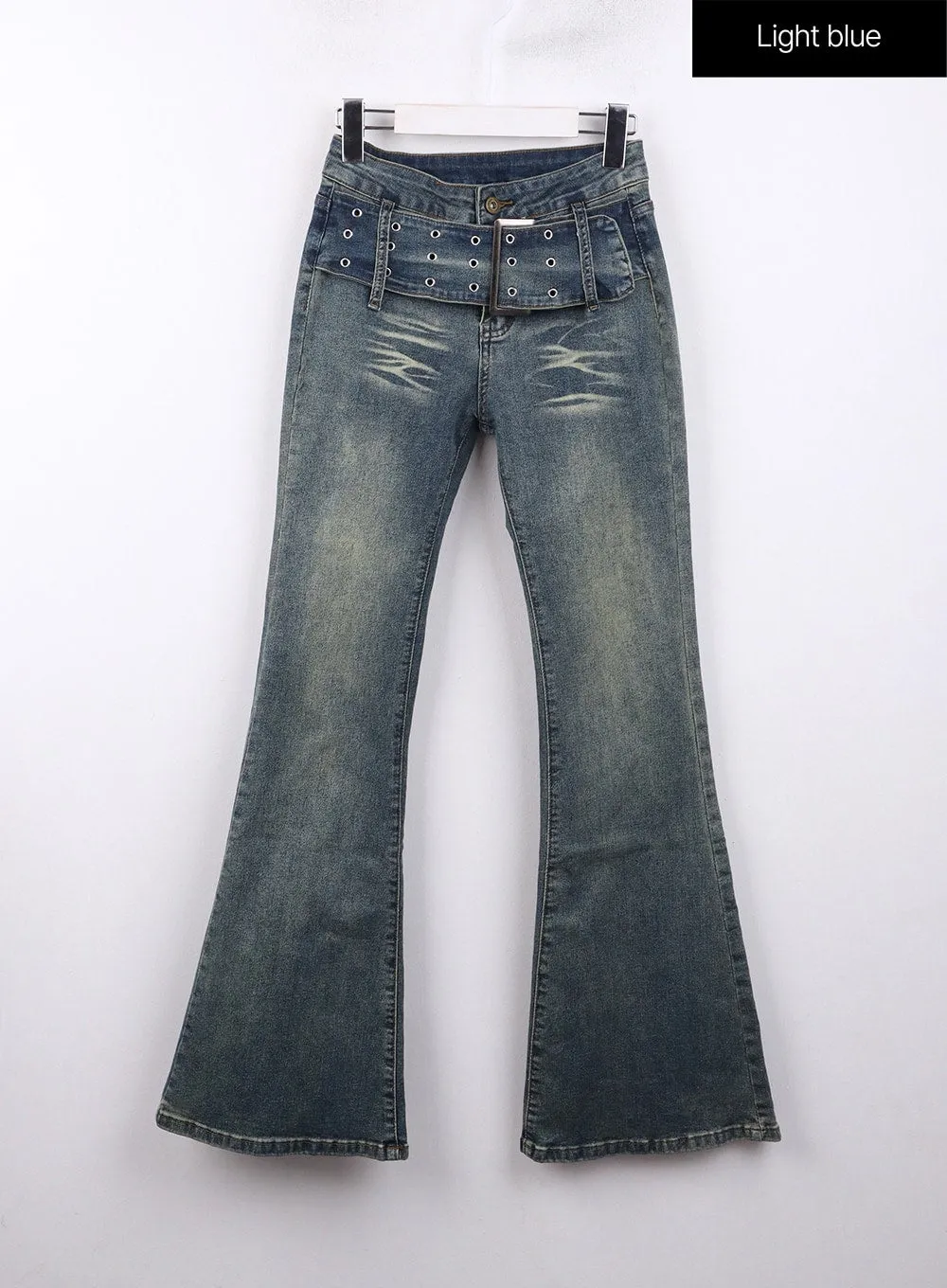 Low Waist Buckle Flared Denim Jeans CJ419