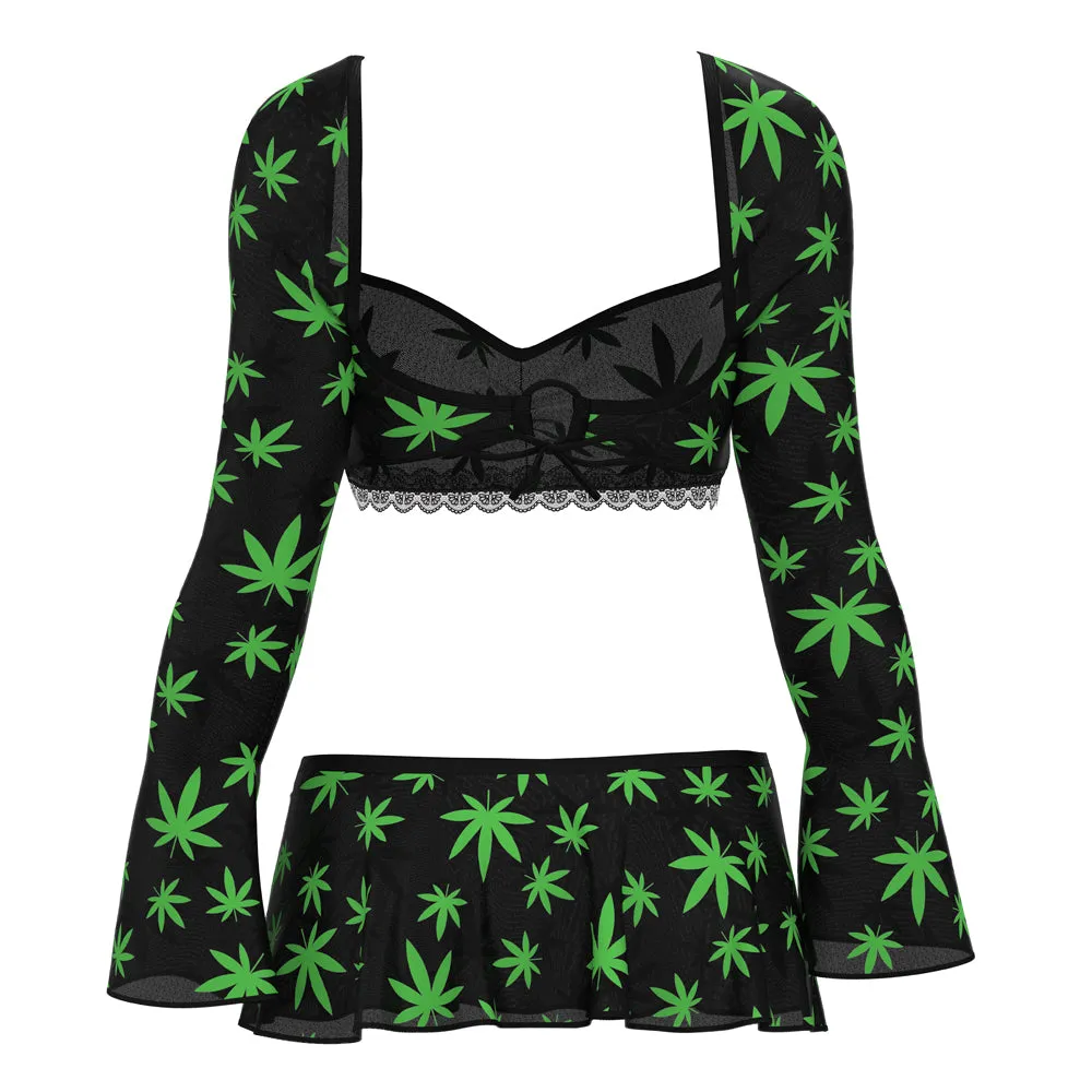 Magic Silk Hazy Dayz Crop Top, Skirt & G-String Set Pot Leaf S/M