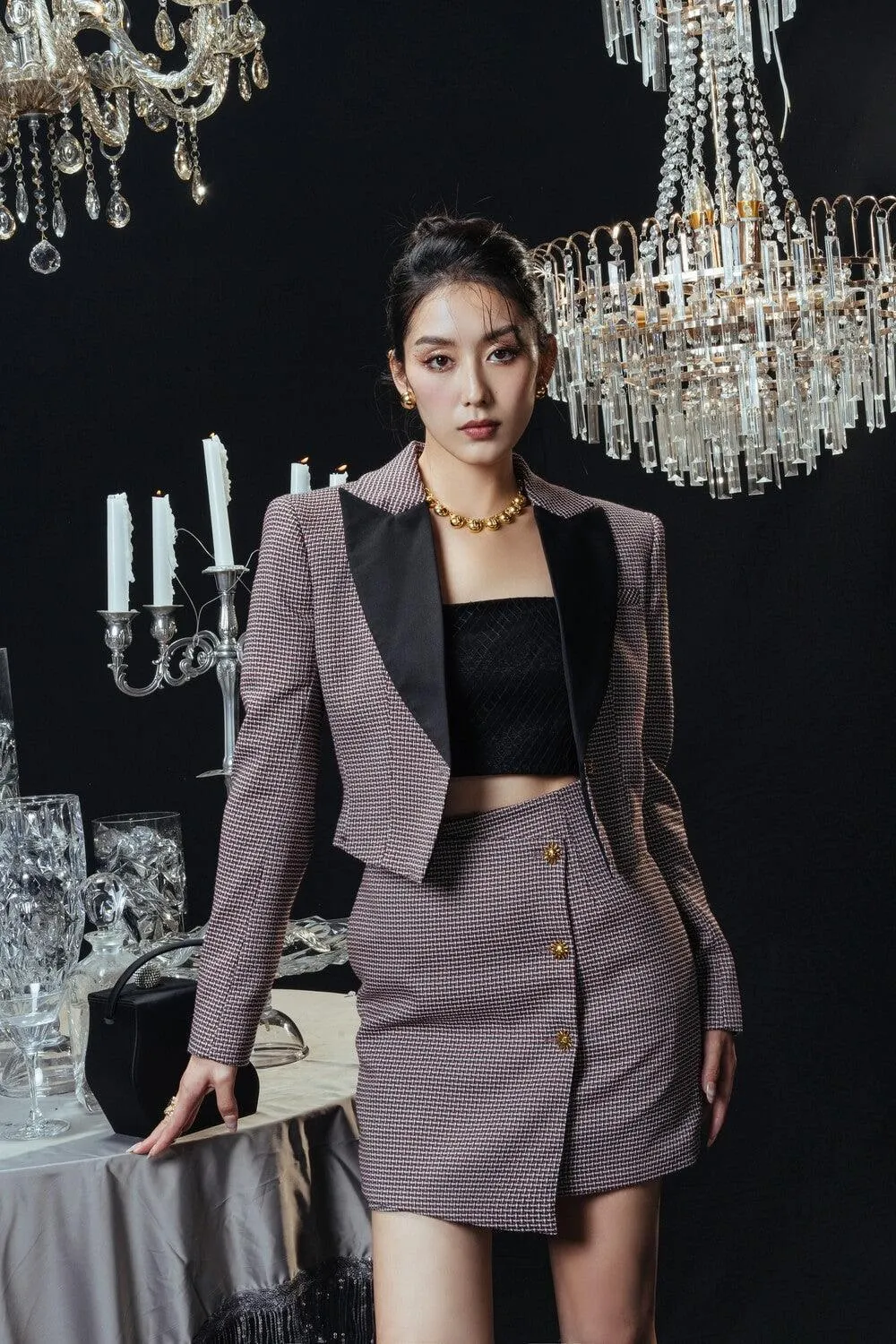 Mailen Cropped Peak Lapel Tweed Jacket