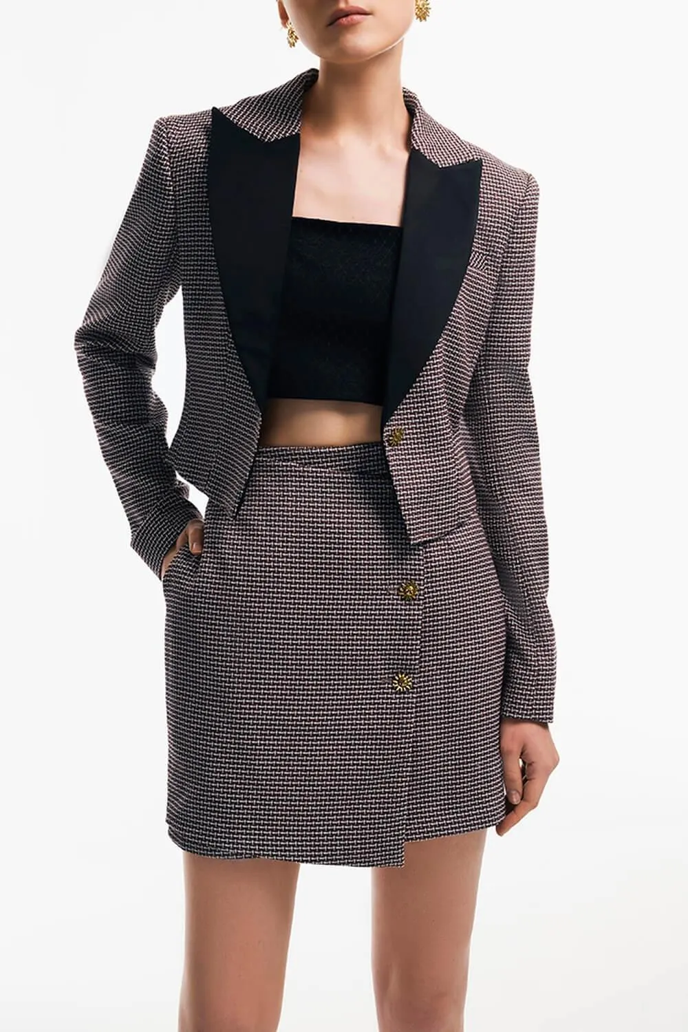 Mailen Cropped Peak Lapel Tweed Jacket