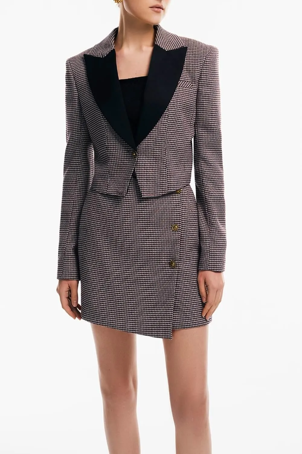 Mailen Cropped Peak Lapel Tweed Jacket