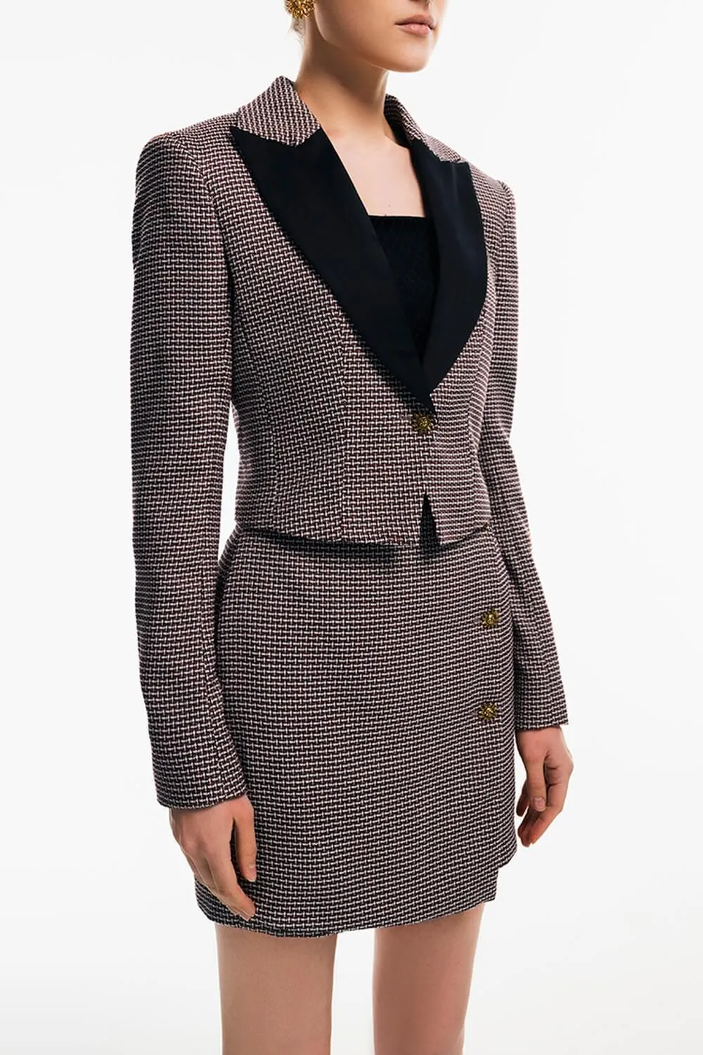 Mailen Cropped Peak Lapel Tweed Jacket