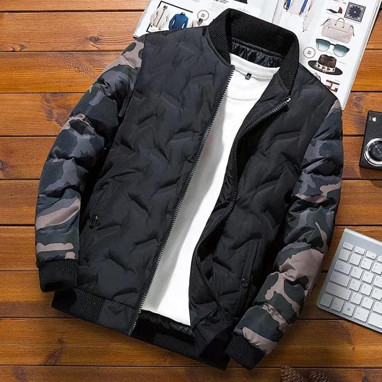 Men's Camouflage Winter Down Jacket with Baseball Collar