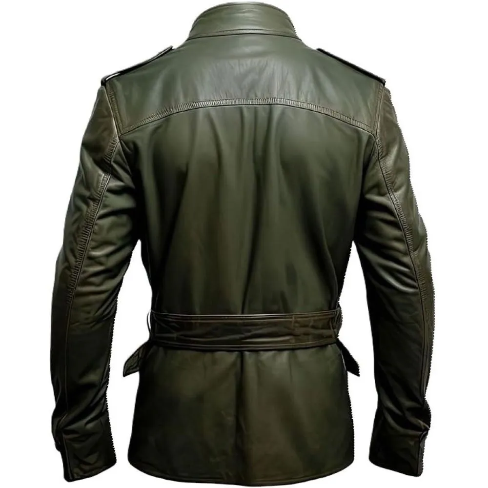 Men’s Rich Olive Green Genuine Sheepskin Bomber Biker Leather Jacket