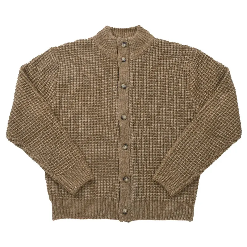 Men's Waffle Woolen Cardigan with Stand Collar - Loose Fit