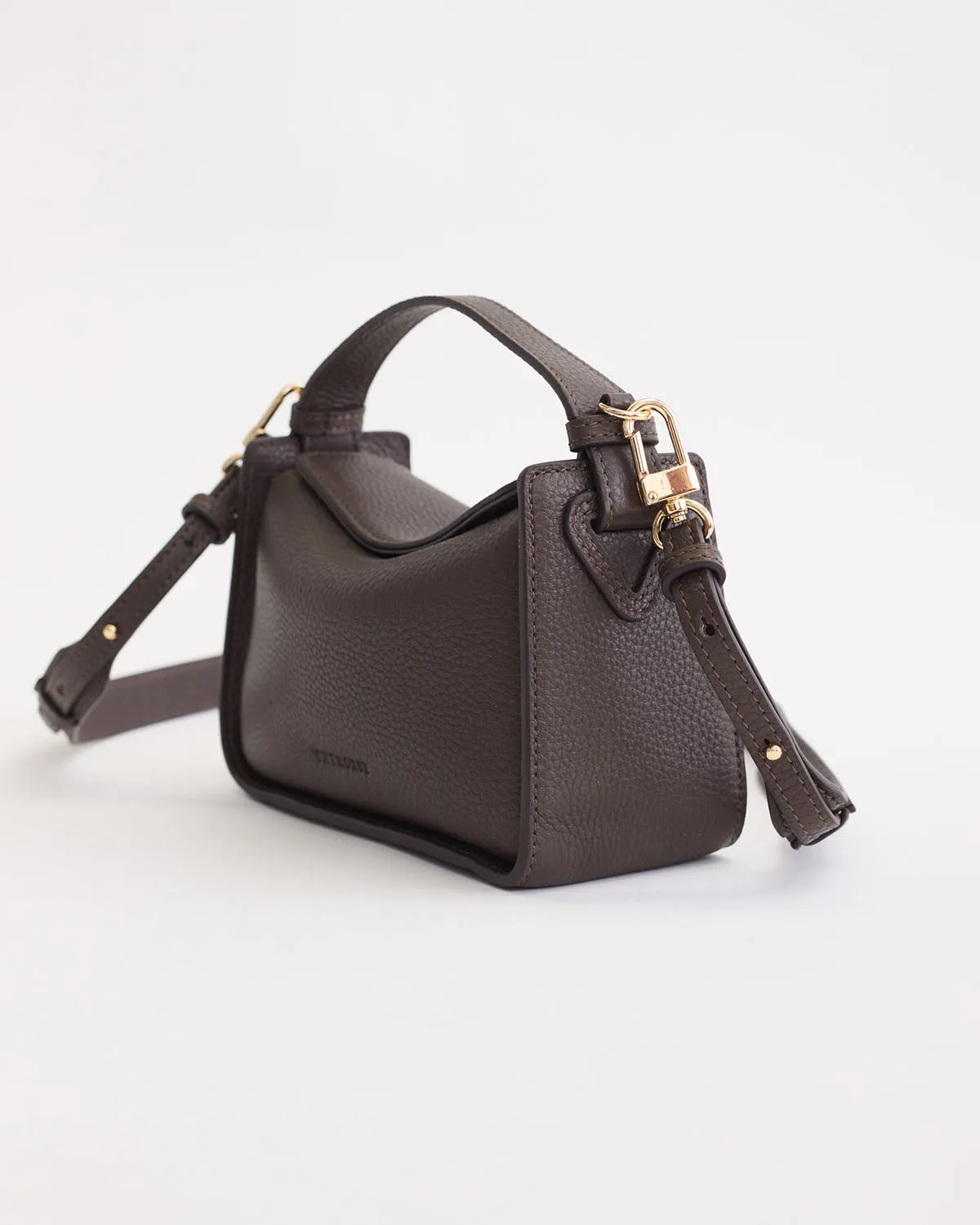 Mini Clementine Bag: Charcoal Pebbled Leather with Gold