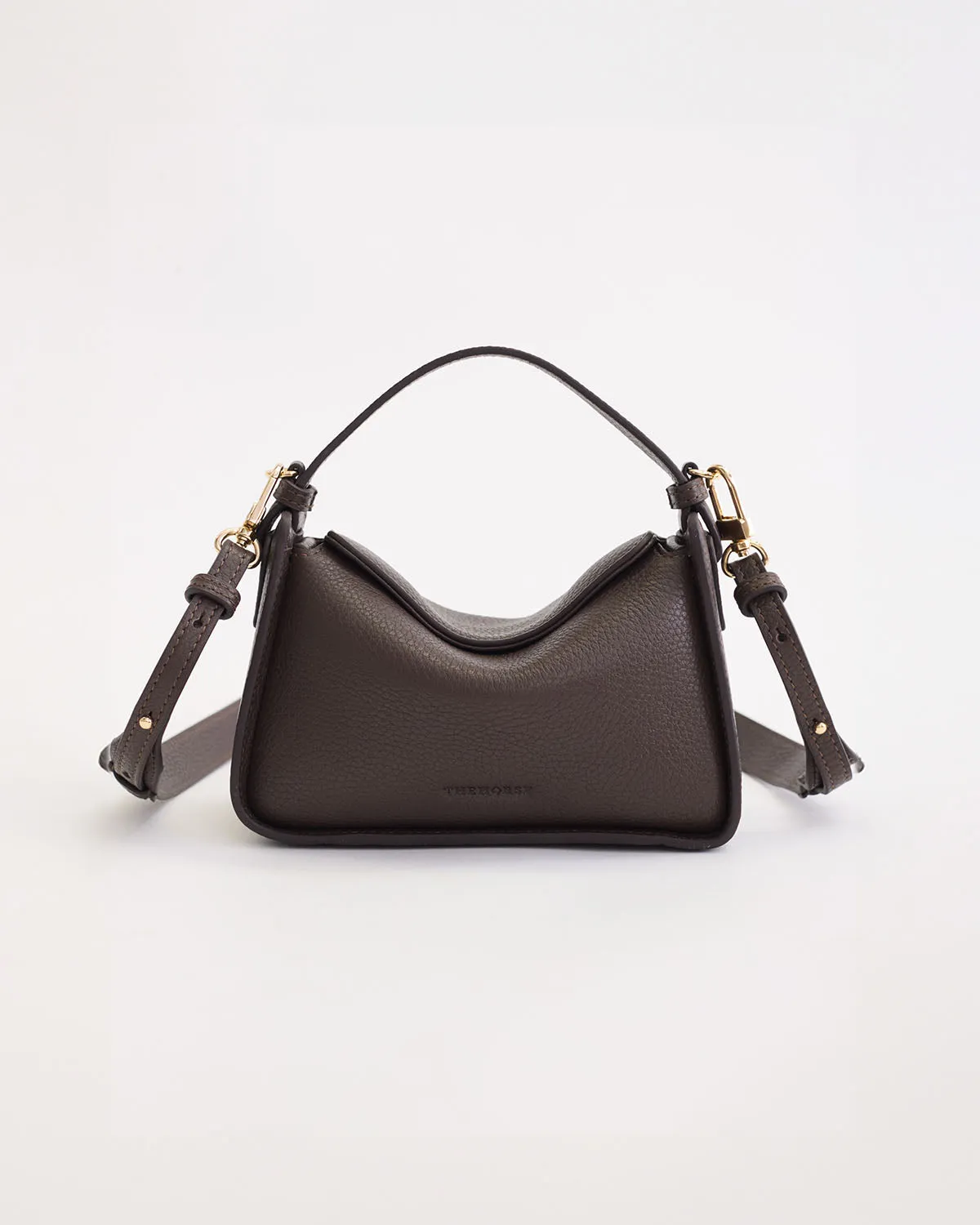 Mini Clementine Bag: Charcoal Pebbled Leather with Gold