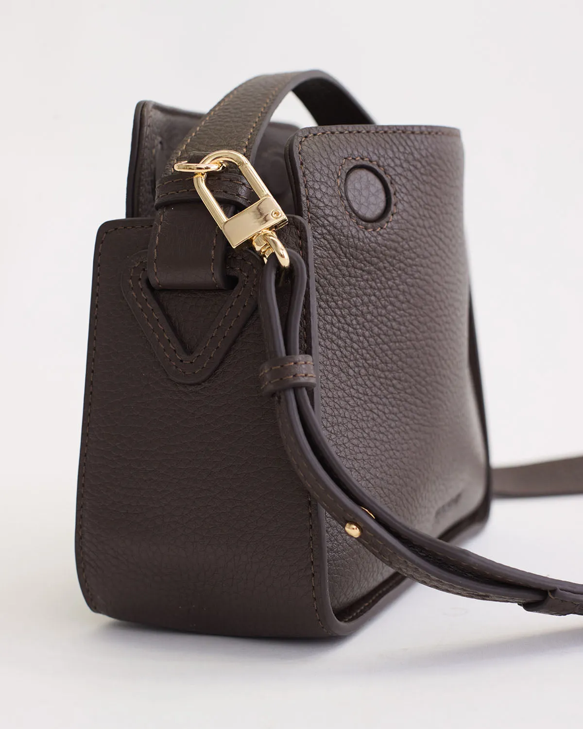 Mini Clementine Bag: Charcoal Pebbled Leather with Gold