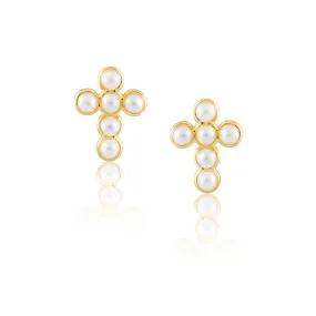 Mini Pearl Cross Studs