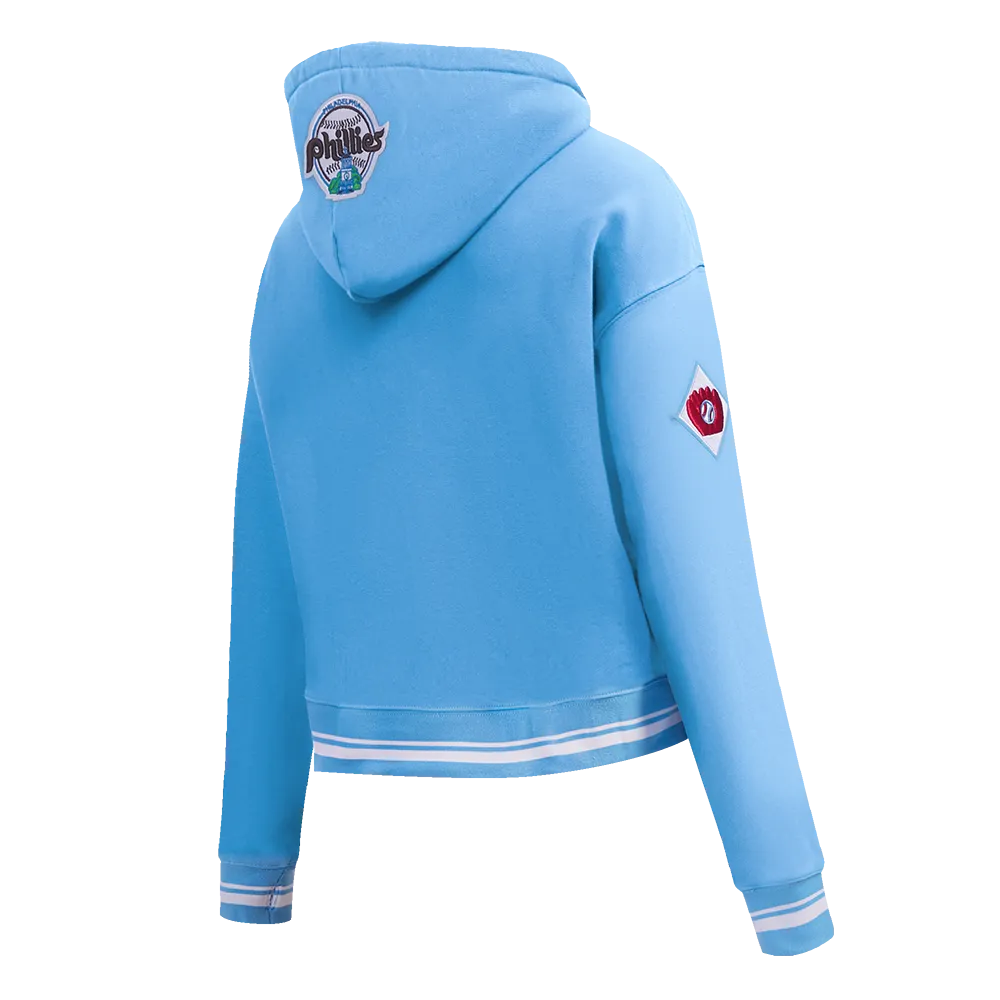 MLB PHILADELPHIA PHILLIES RETRO CLASSIC WOMEN'S CROPPED PO HOODIE (UNIVERSITY BLUE)